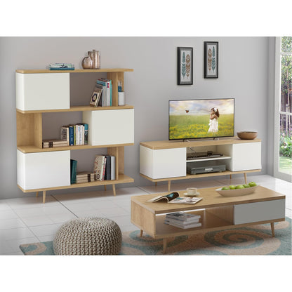 LOFT24 Alandra TV Stand in Oak White, 39x140x52cm (DxWxH)