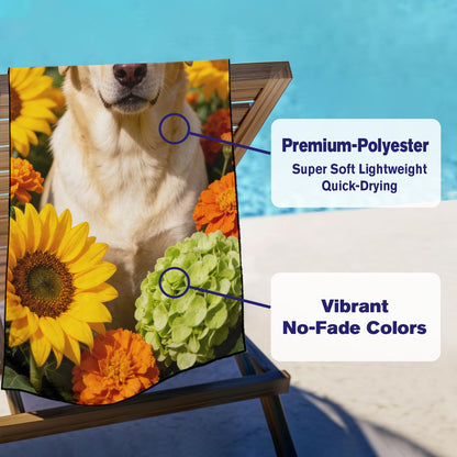 Violetpos Labrador in Sunflowers Beach Towel, Extra Large 180x90 cm 250GSM Microfibre, Sand Free Quick Dry