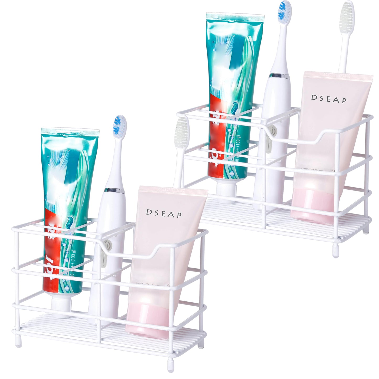 Dseap Toothbrush Holder, Tooth Brush Holders for Bathroom,Toothpaste Holder Stand - Stainless Steel, White, 2Packs