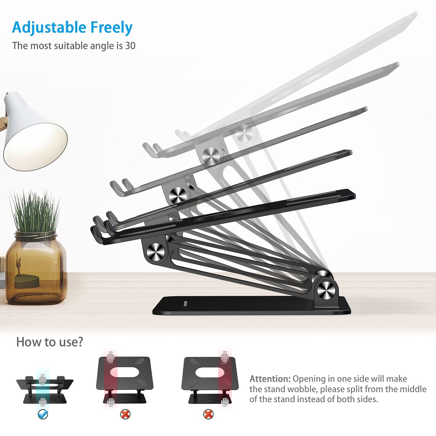 BoYata Laptop Stand, Adjustable Multi-Angle Laptop Riser with Heat-Vent Compatible for Laptop (10-17 inches) including MacBook Pro/Air, Surface,