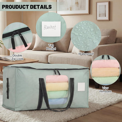 6 Pack 90L Moving Bags Clothes Storage Bags with View Window for Dorm,Green