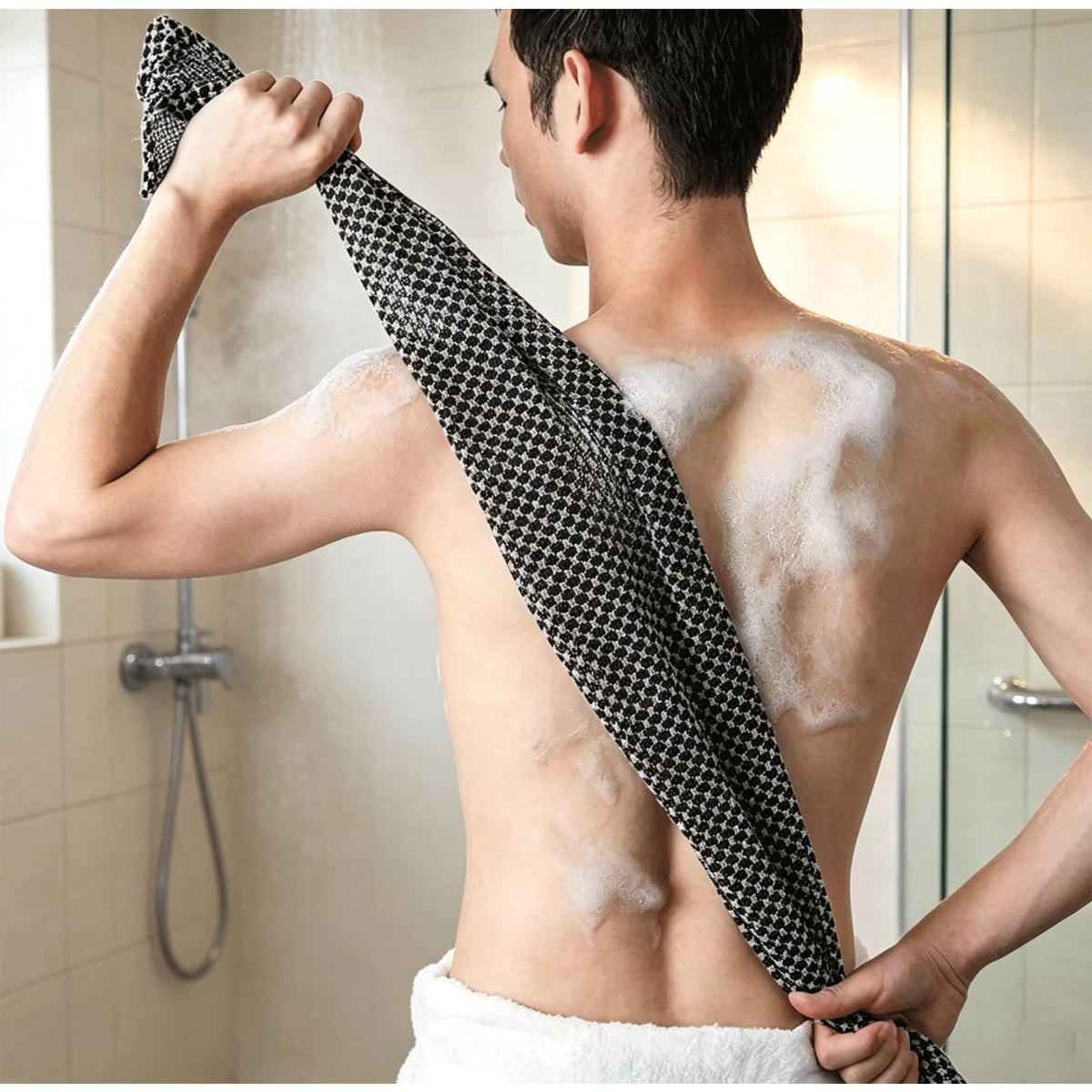 90cm Extra Long Exfoliating Towel for Back - Deep Clean Dead Skin Remover, Gentle Mesh Body Scrubber with Rich Lather
