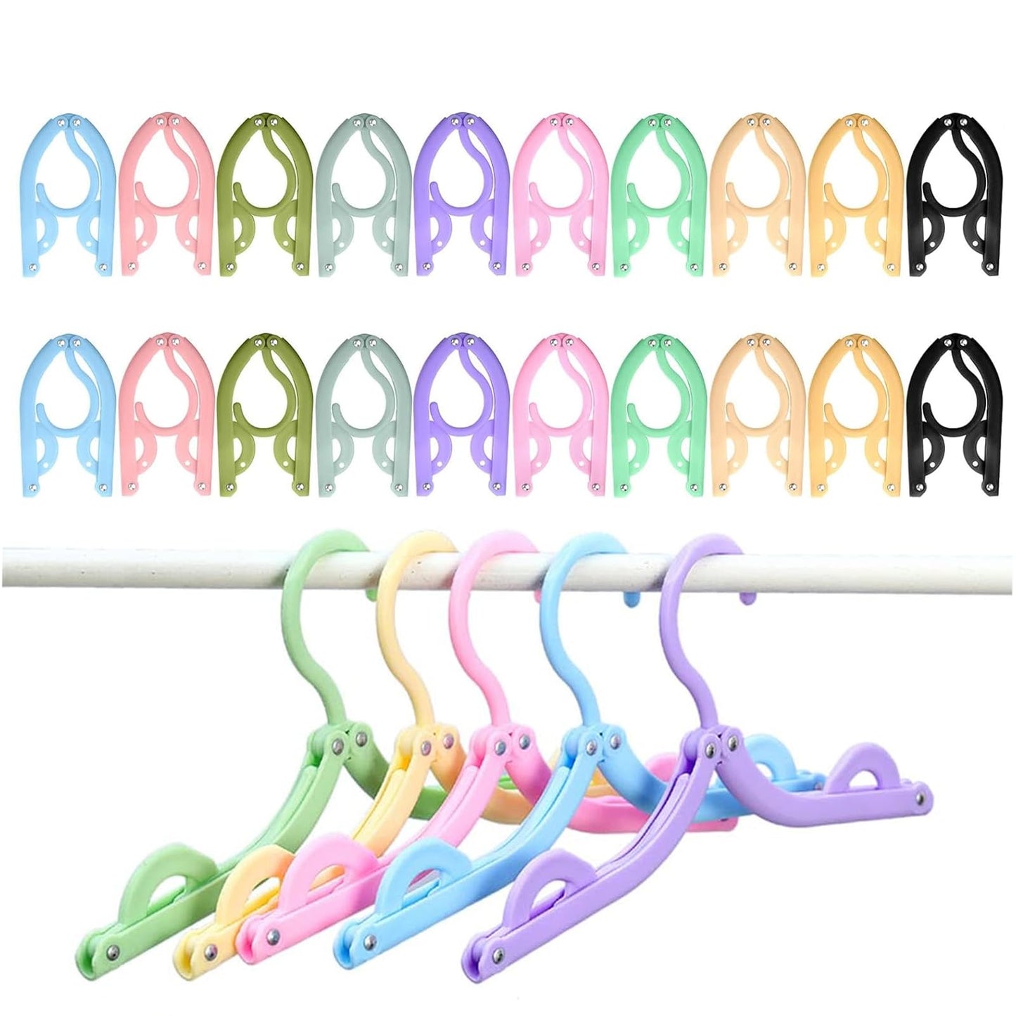 20 PCS Folding Clothes Hangers, 10 Color Portable Travel Coat Hangers, Plastic Travel Hangers Foldable