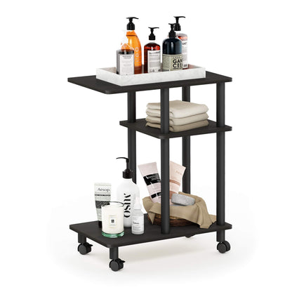 Furinno TURN-N-TUBE Side Table, 3-Tier C-Shape End Table with Wheels, Toolless Assembly Night Stand, Bedside Table with Open Shelf, for Living Room