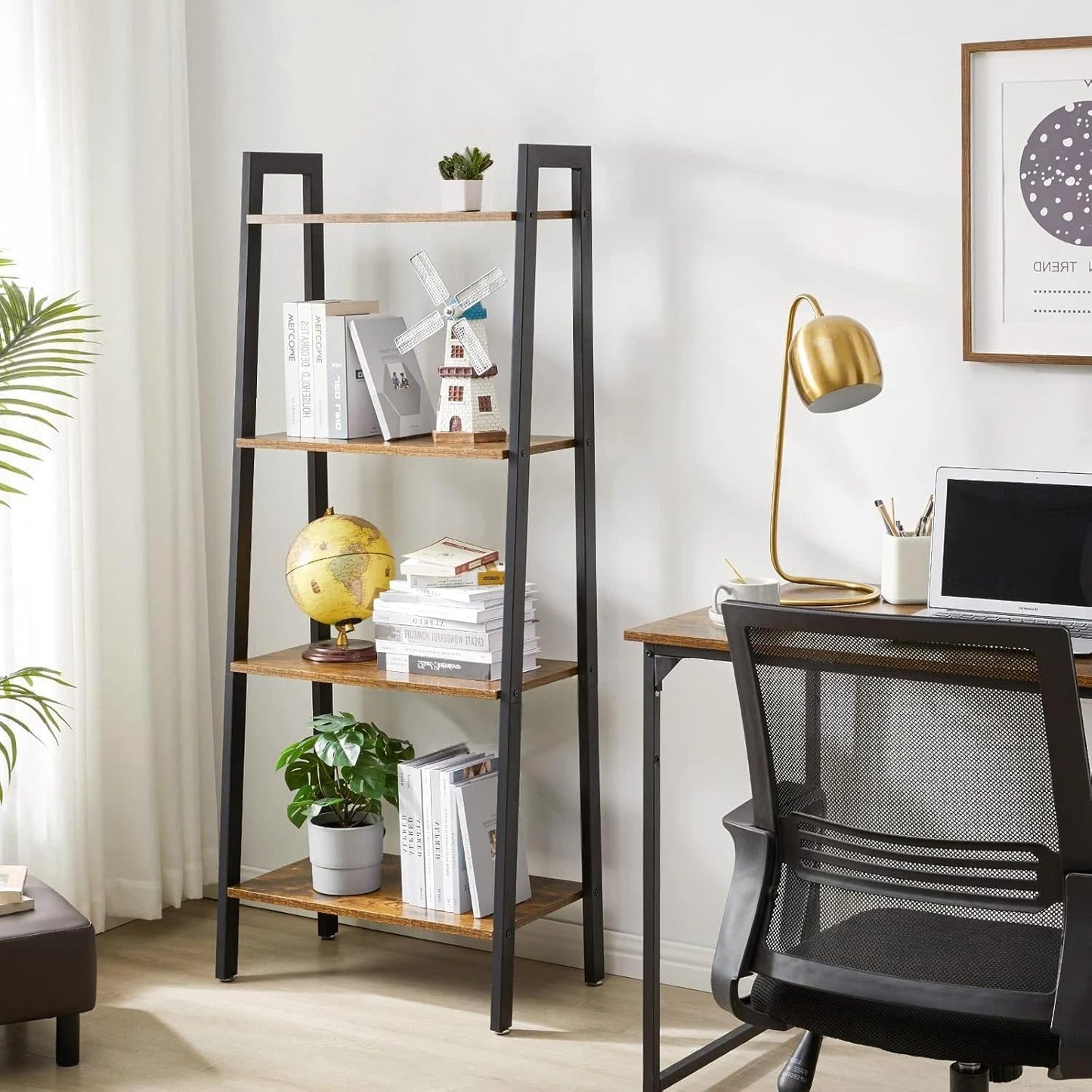 BAKLAM Small Bookshelf, 4-Tier Small Shelves 60cm, Narrow Shelf Tablette, Shelving Unit, Bathroom Corner Shelf, Display Cabinet