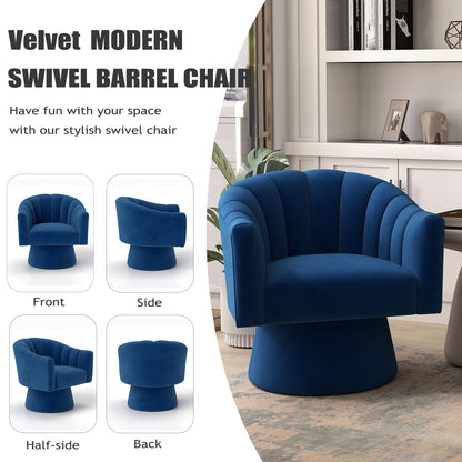 SEYNAR Swivel Accent Chair,Upholstered Velvet 360° Swivel Barrel Chair for Living Room Overstuffed Bouncle Reading Chair Round Armchair for