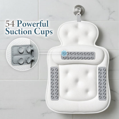Bath Pillows for Tub, Comfortable Bathtub Cushion for Head and Neck with Soft 3D Mesh Fabric and 54 Non-Slip Suction Cups