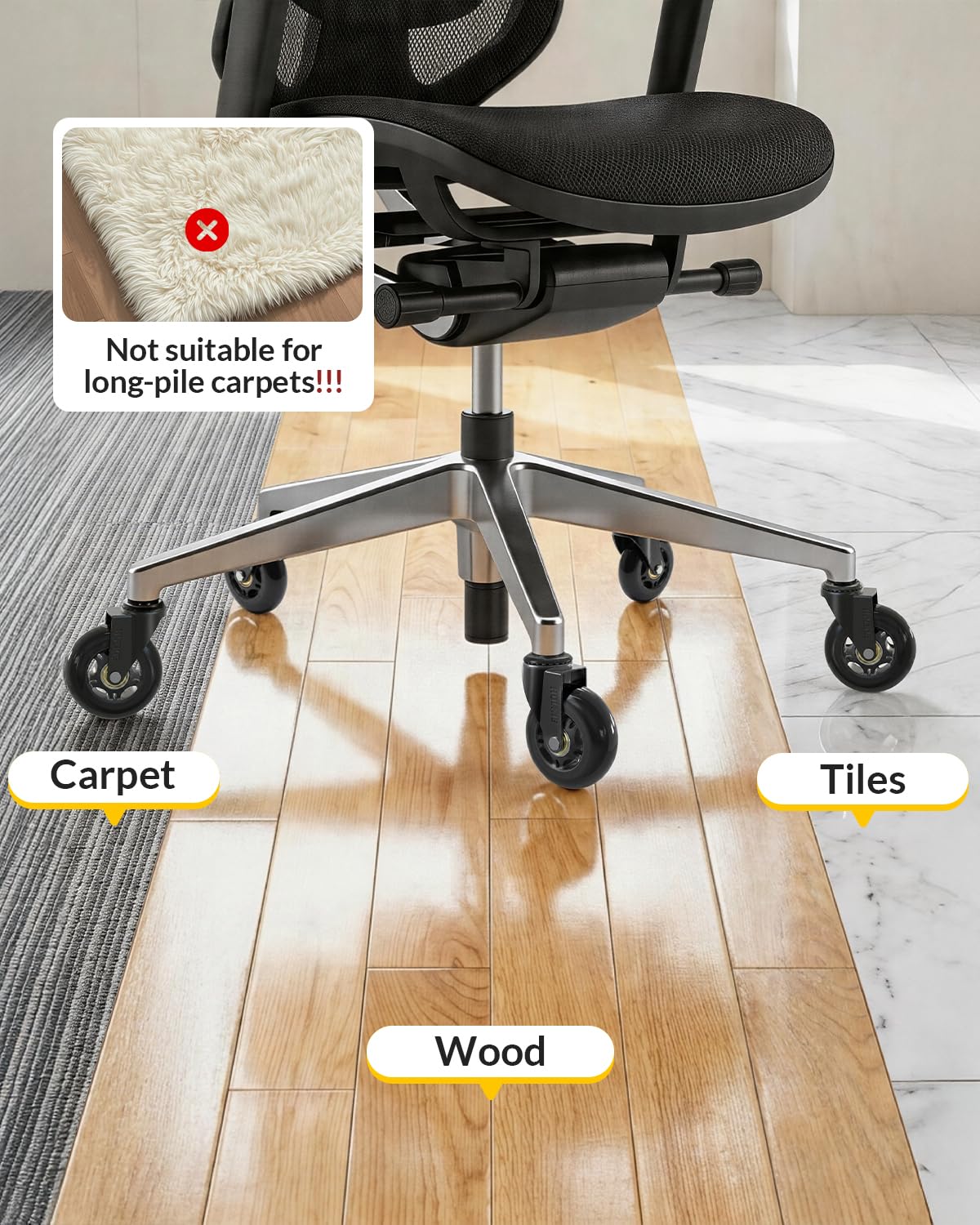 HOLKIE Office Chair Casters Wheels Black 10x22mm 3 Inch Fit 1KEA ONLY Black Castors Replacement for Carpet and Hardwood Floor