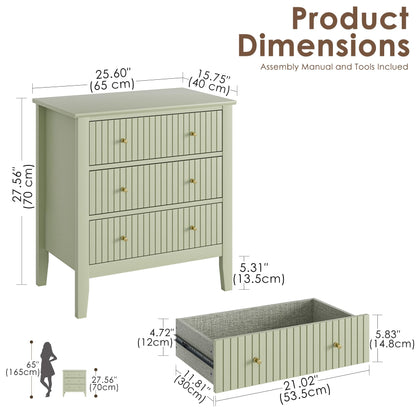 Apetaccat Large Bedside Table Bedroom, 3 Drawer Chest of Drawers, Bedside Cabinet With Metal Handles,for Bedroom Livingroom,Hallway,Green