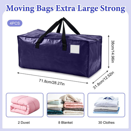 4 Pack 90L Large Moving Bags Waterproof Clothes Storage Bags with Zips