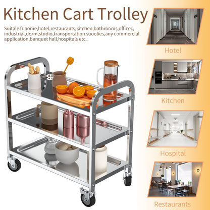 TAIMIKO Stainless Steel Utility Cart 3-Tier Kitchen Trolley Serving Trolley