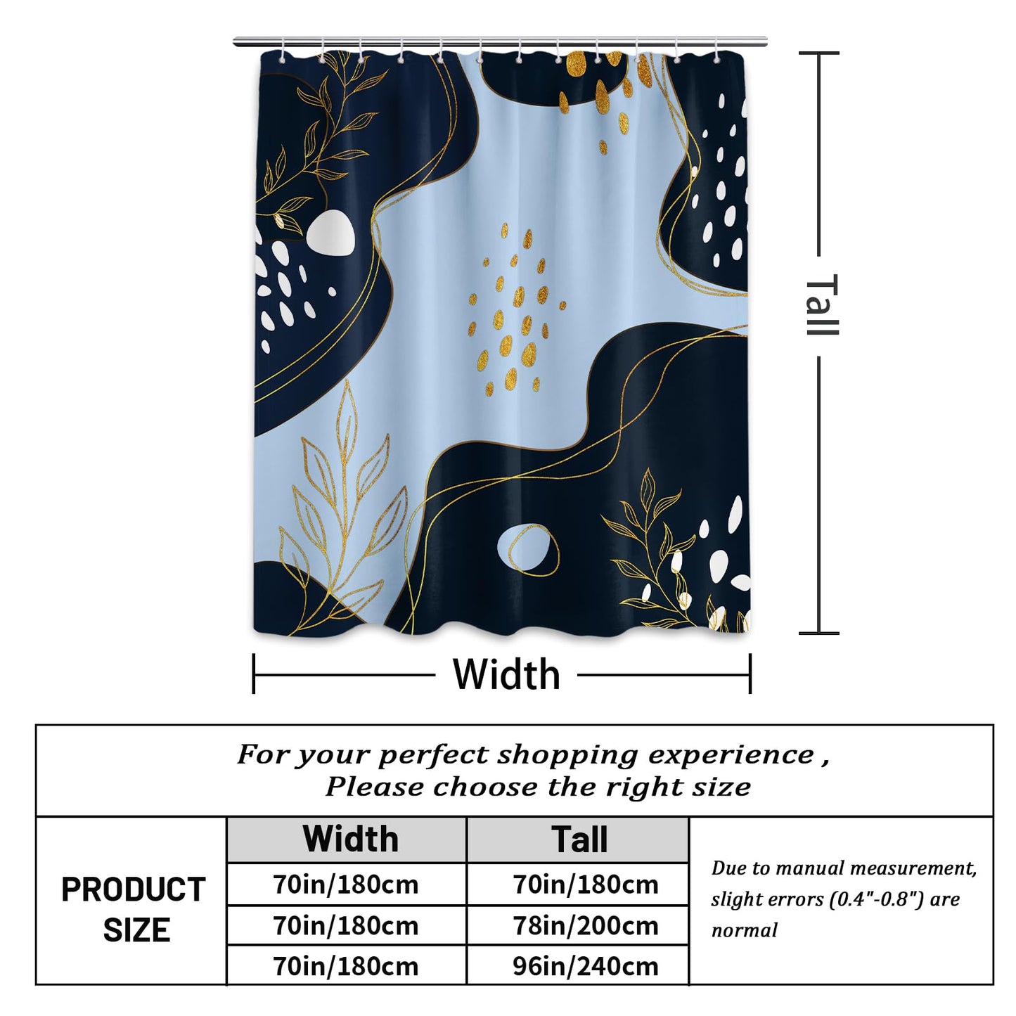 LanZanthic Navy Blue and Gold Shower Curtains for Bathroom Dark Blue Modern Boho Wet Room Shower Curtain with hooks, Mould Proof Resistant