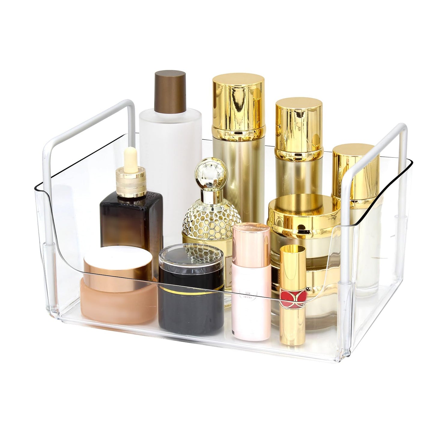 Storage Organisers Acrylic Organizer Tray with Handle, Makeup Organizer for Store Cosmetics and Skincares, Stackable Bathroom Countertop Organizer for