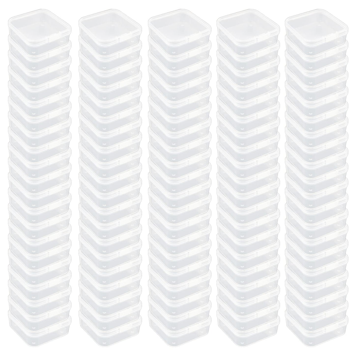 Goodma 100 Pieces Square Empty Mini Clear Plastic Organizer Storage Box Containers with Hinged Lids for Small Items and Other Craft Projects (65 x 65