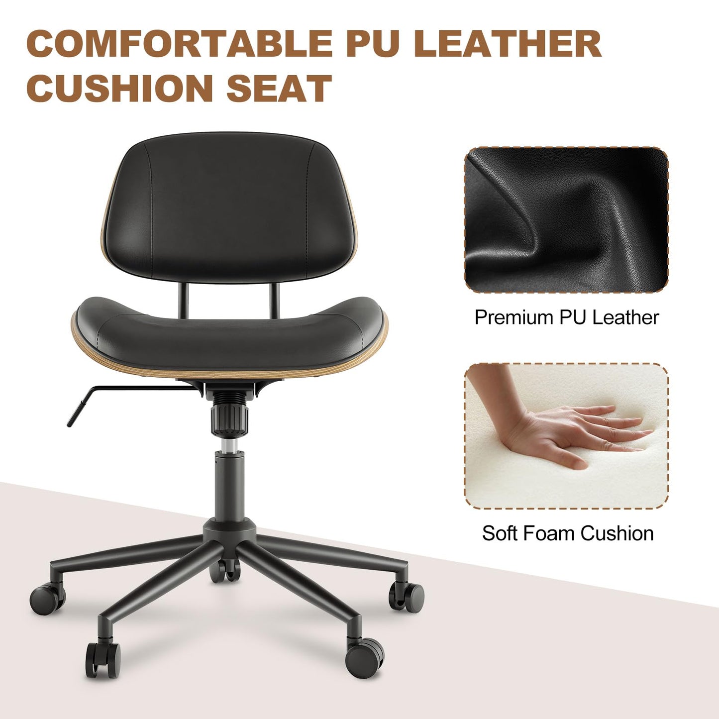 BERYTH Office Chair Comfy Small Ergonomic Office Chair with Wheels Desk Chair Modern Swivel With Adjustable Height Capacity up to 136 kg Study