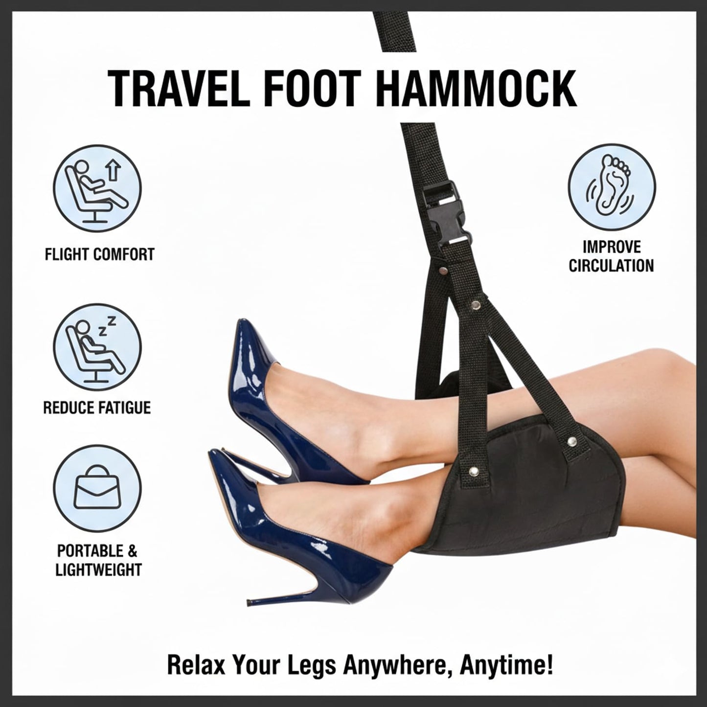 Foot Hammock for Flight, Airplane Foot Rest and Leg Hammock for Long Haul Flight, Portable Plane Essentials with Storage Bag