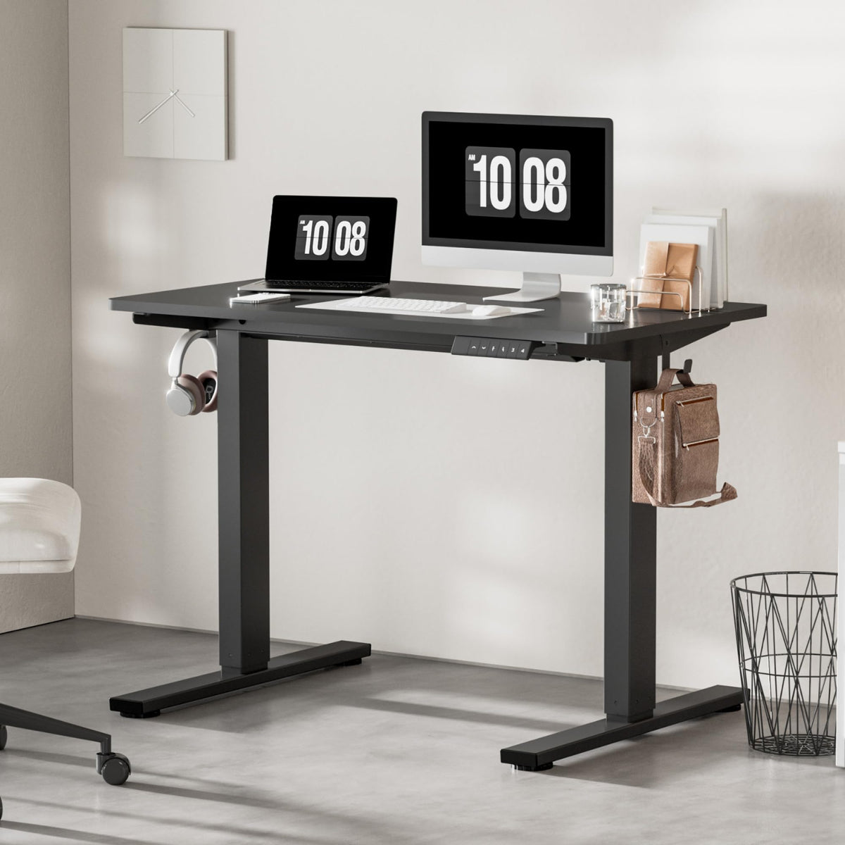 FLEXISPOT ONE PIECE Electric Standing Desk Height Adjustable Sit Stand Up Desk with Memory Smart Panel (Black Frame+120x60cm Black Desktop)