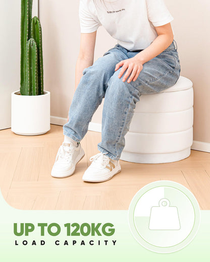 Bonlife Storage Ottoman Round - Folding Foot Rest with Hidden Storage, Cream Velvet 39x39x37cm for Living Room, Bedroom & Hallway
