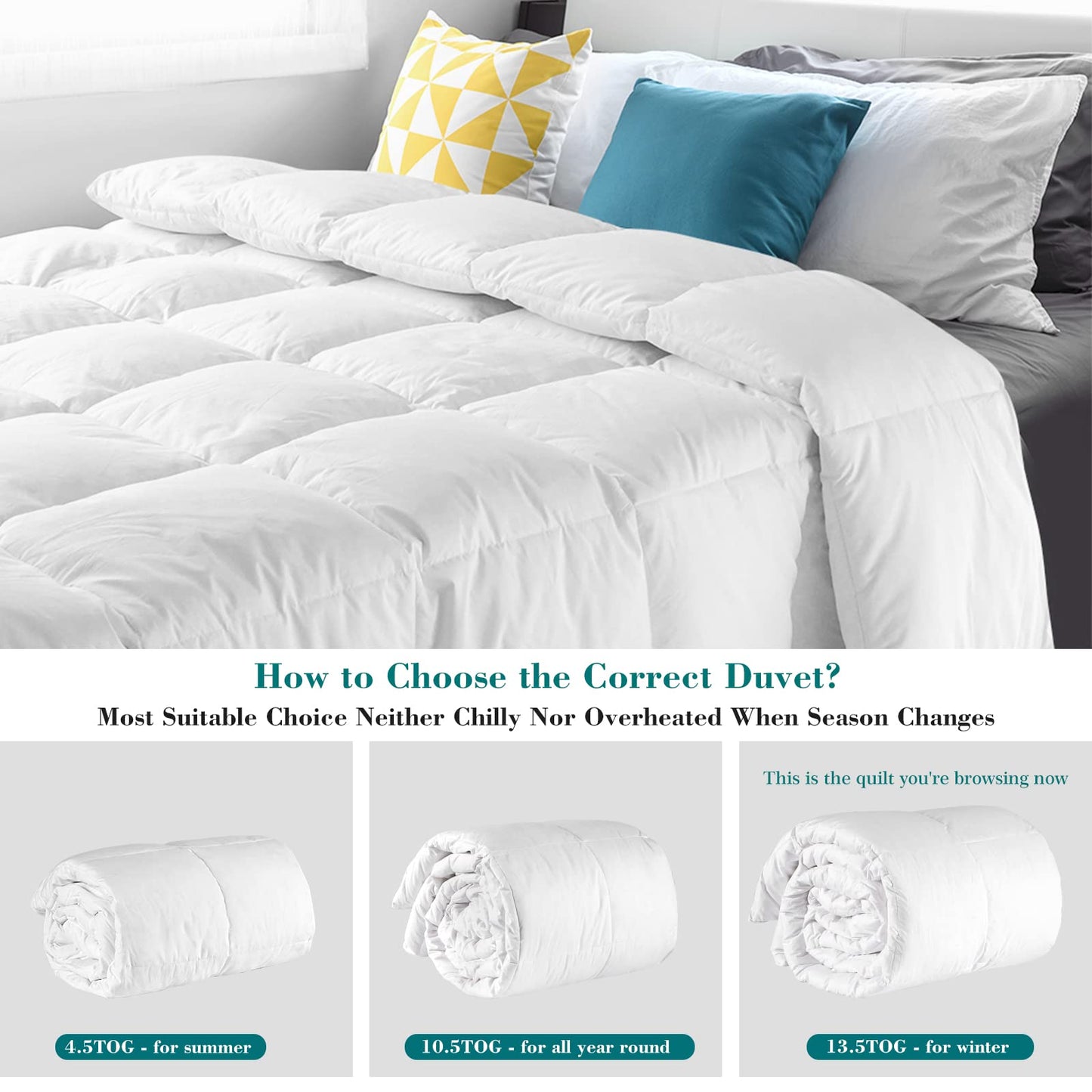 Threads For Bed 13.5 tog Double Size Duvet Cotton Cover, Feather and Down Super Warm Duvet with Double Stitch with Piping and Box Quilting, Machine