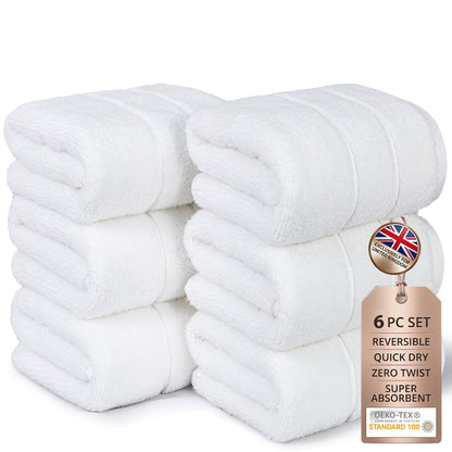 Bathroom Hand Towels 6 Pc Set I Lightweight I Quick-dry I OEKO-TEX I White