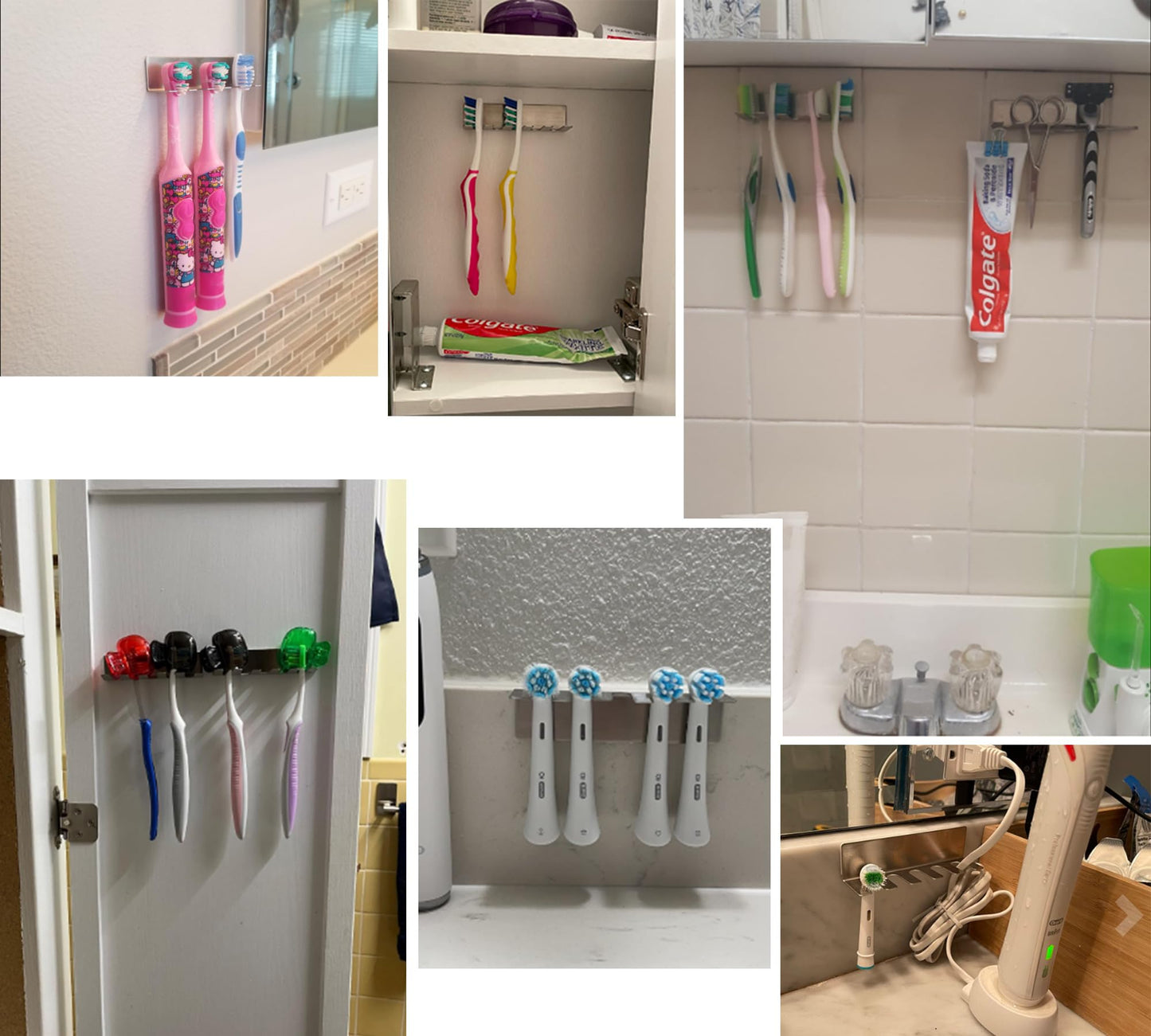 Wall Mounted Toothbrush Holder, Stainless Steel Toothbrush Holder with Self-Adhesive No Drilling Toothbrush Organizer