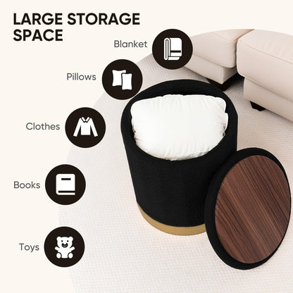 Bonlife Round Ottoman with Storage, Folding Footstool with Coffee Table
