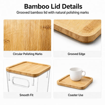 3-Pack Coffee Pod Storage Boxes, Clear & Stackable with Grooved Bamboo Lids