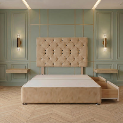 Bed Centre Premier Divan Base with 2 Drawers and Matching Headboard - Available in Multiple Fabrics and Colours (3FT Single, Plush Beige)
