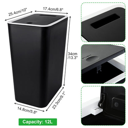 FWEEK 12L Touch Top Bin Kitchen Waste Bins Plastic Rubbish Trash Can Bathroom Dustbin for Kitchen Bathroom Bedroom Living Room Office - Black