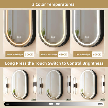 Janboe Capsule Shape Mirror Cabinet with Light,LED Mirror Cabinet,USB Shaver Socket,Internal Light,Steel with Powder Coating,Soft Closing