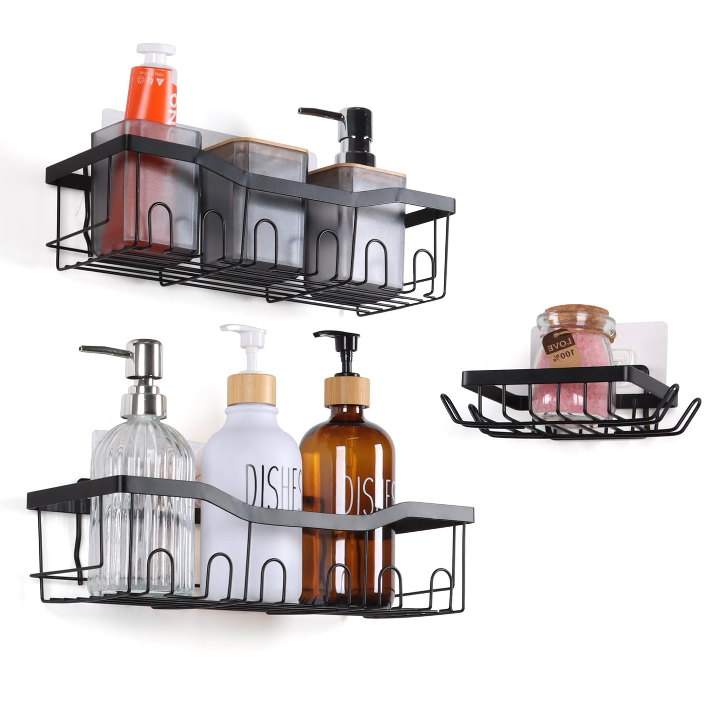 FEILANDUO Shower Caddy, Bathroom Shelf Organiser No Drilling, Self Adhesive Shower Storage Rack, Rust-Free Wall Mounted Shower Shelf for Bathroom