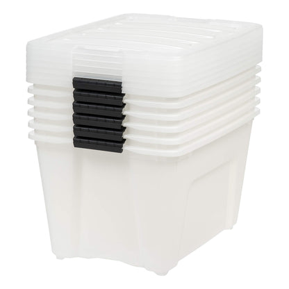 IRIS Plastic Storage Bin, Natural/Black, 54 QT-6 Pack
