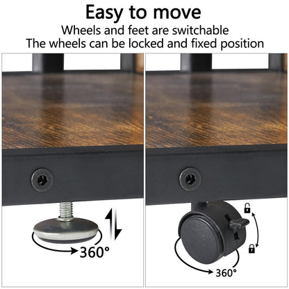 IBUYKE Under Desk Printer Stand, 2 Tier Desktop Organizer Shelf with 4 Wheels, for Printer, Fax, Home Office Use, Rustic Brown TLJ007H