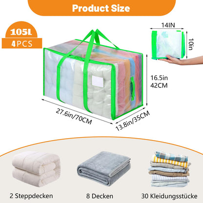 Dntorx 4 Pack 105L Moving Bags Clothes Storage Bags Drom Packing Box, Green