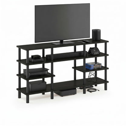 Furinno TURN-N-TUBE TV Stand, 4-Tier Multipurpose Wide Shelf Entertainment Center, TV Console for TV up to 55 Inch, for Living Room, Bedroom, Espresso