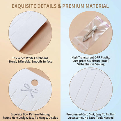 100PCS Hair Clip Display Cards with 100PCS Clear Bags Paper Cardboard Hair Barrettes Hairpin Card Holder for Jewelry Organizing