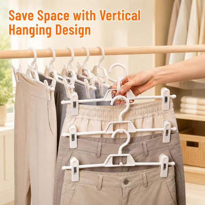 10 Pack Trouser Hangers with Clips, Space Saving Skirt Hangers Organiser