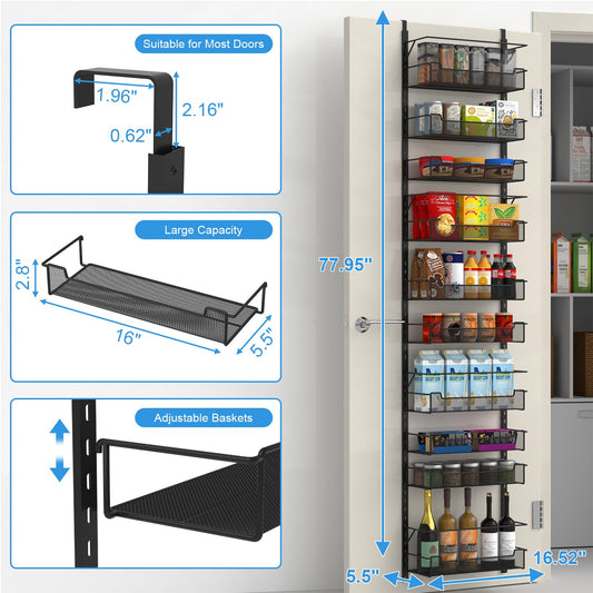 VyGrow Over the Door Pantry Organizer, 10-Tier Over the Door Organizer with Adjustable Basket, Pantry Door Organization for Pantry Kitchen Storage