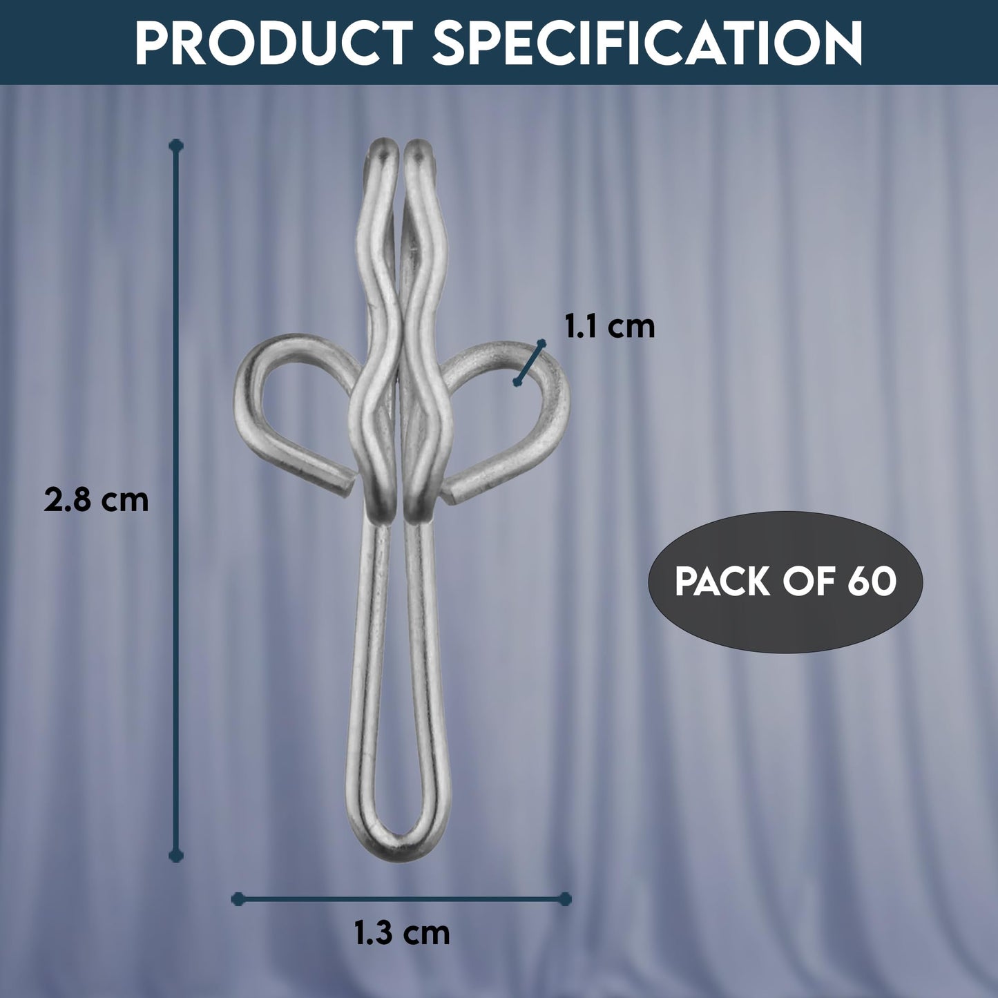 Yuhman 60 Pack Metal Curtain Hooks – 2.9cm x 1.3cm Premium & Heavy-Duty Curtain Hooks Metal – Ideal for Windows, Doors & Shower Curtains.