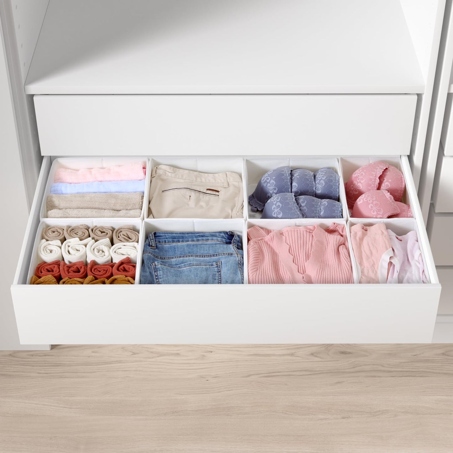 ORLISA Drawer Organiser for PAX 100 Drawers (100x58cm), 8 Pack Closet Organiser Set, Fabric Drawer Dividers & Wardrobe Organisers for Clothes Storage