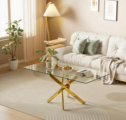 Glass Coffee Table with Gold Chrome Legs for Living Room, Home & Office
