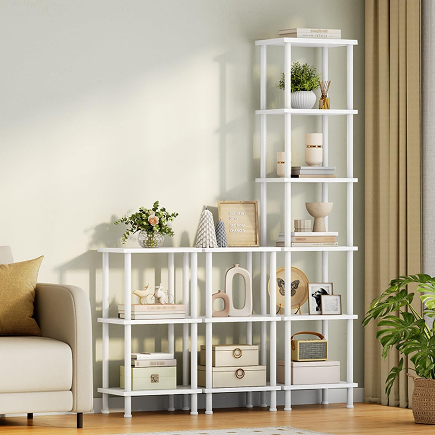 HOOBRO 6-Tier Bookshelf, Tall Bookcase, Shelving Unit, Twist-Lock Assembly, Large Capacity, Wooden Storage Display Shelf for Living Room, Home Office