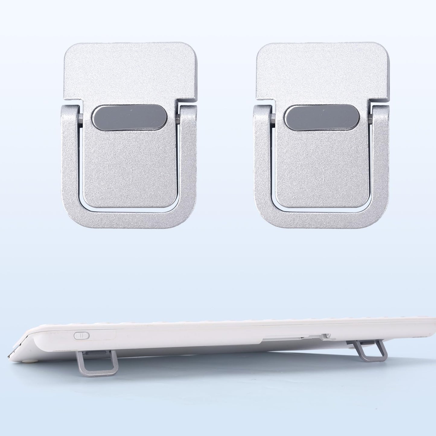 Penitue 2pcs Mini Keyboard Riser, Zinc Alloy Portable Small Laptop Tilt Stand Lifter Feet Foldable & Invisible Self-Adhesive Computer Notebook Holder