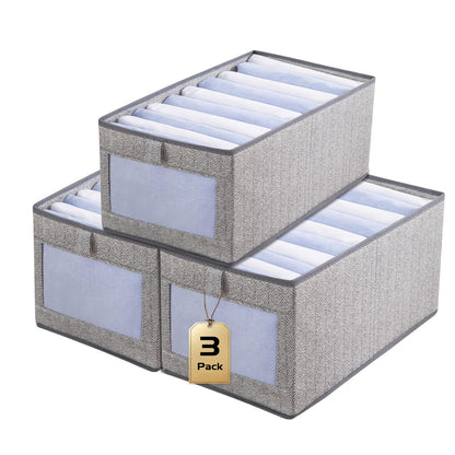 Aiuuee 3Pcs Clothes Storage Boxes, 40x30x20cm Fabric Storage Box with Handles, Collapsible Wardrobe Storage Organiser with Clear Window