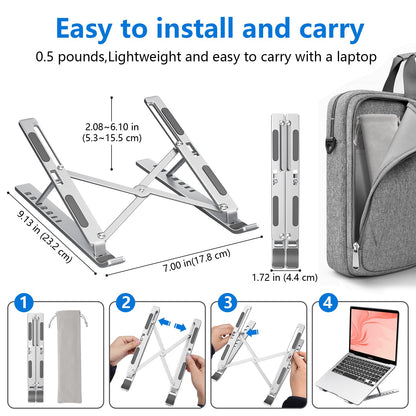 Sopholid Laptop Stand for Desk, Aluminum Metal MacBook Stand，Computer Riser for Desk, Portable Foldable Adjustable Notebook Holder