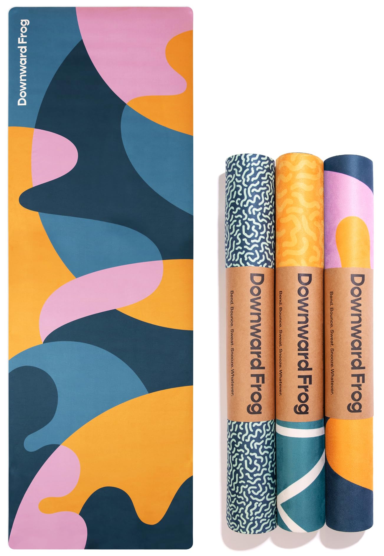 Downward Frog Printed Yoga Mat for Bikram, Hot Yoga, Fitness & Pilates - Light, Foldable, Travel Mat - Eco Natural Rubber, Vegan, Microfibre Towel
