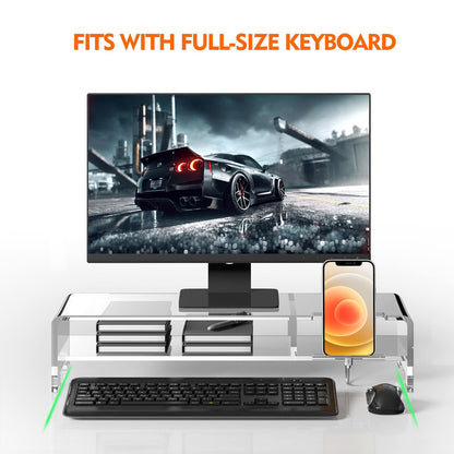 BEYGORM Acrylic Monitor Stand Riser, Wide 20", 2 Tier Computer with Storage, Desk Organizer Desktop Printer Laptop Storage Shelf Screen Holder Phone