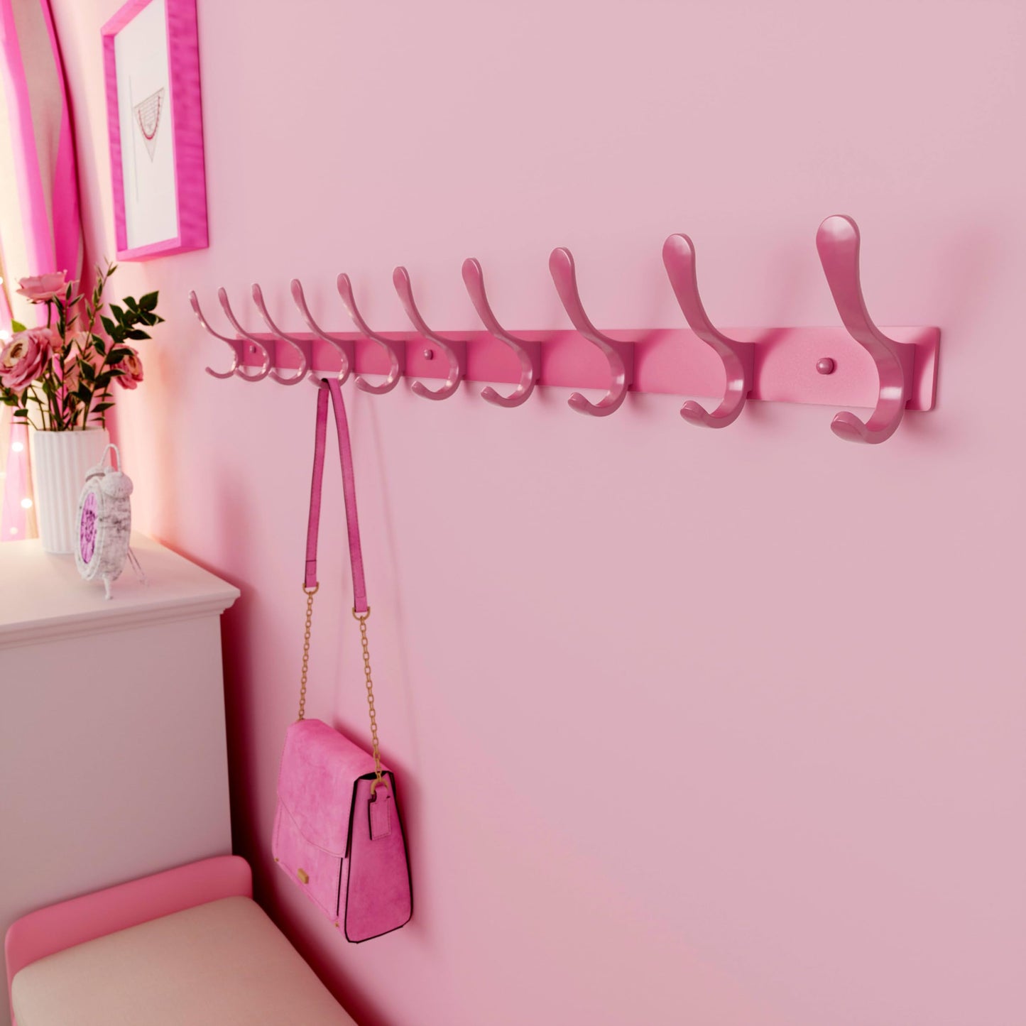 SKOLOO Wall Mounted Coat Rack - 10 Hooks, Heavy Duty, Stainless Steel, Metal Wall Hanger, Sturdy Wall Hooks for Hanging Coat, Jacket, Clothes, Hat