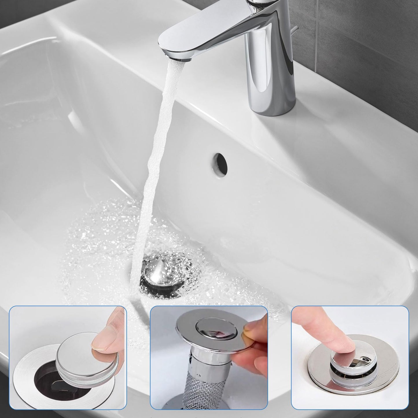 ASelected 2 Pcs Drain Plug for 34-40 mm Drain Holes, Stainless Steel Pop Up Drain Strainer with Hair Catcher, Universal Sink Plug for Kitchen