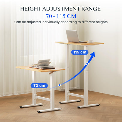 FLEXISPOT Small Standing Desk 80×50cm with Wheels, Pneumatic Height Adjustable Rolling Laptop Table, Mobile Bedside Workstation, Maple